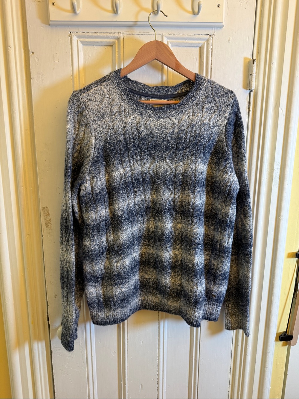 FatFace Cable Knit Sweater Women’s US 10 Blue Gray Marled Crew Neck Chunky Knit